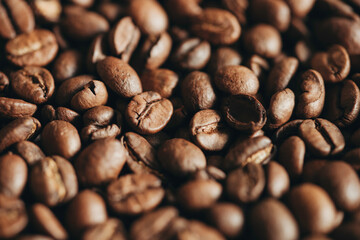 Macro photo of roasted coffee beans background 