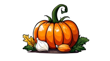 Vibrant Autumn Pumpkin Illustration with Garlic and Herbs AI Generated