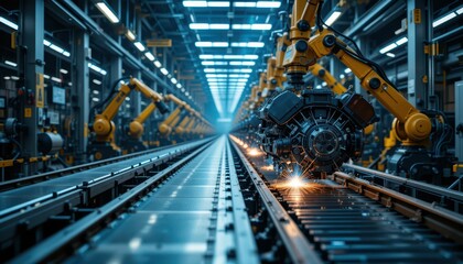 Fototapeta premium Industrial Robotics in Automated Factory Line Production Process