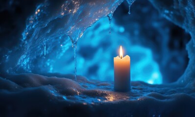 A serene candle in blue light