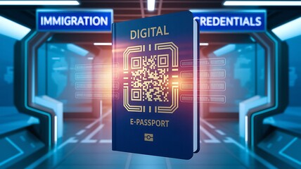 Digital Passport and E-Passport Concept &ndash; High-Tech QR Code and Holographic Security Features for Secure Trave