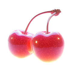Fluffy 3D Cartoon Cherry with Glowing Stems Isolated on Transparent Background