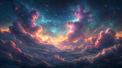 Mesmerizing Cosmic Nebula in Vibrant Teal and Magenta Swirls Against a Dark Starry Expanse