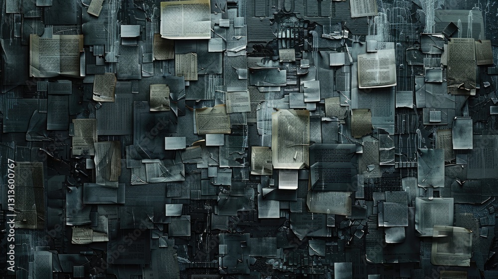 Poster an abstract assemblage of computer-inspired elements, showcasing a textured and layered design with 