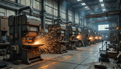 High-Efficiency Industrial Metalworking Workshop with Sparks Flying