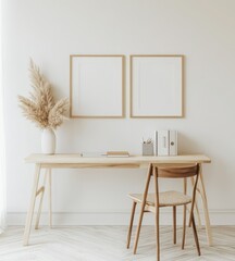Minimalist Wooden Desk with Empty Frames