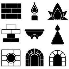 Masonry Silhouette Icon Set Vector Art Illustration. Construction and Building Icon