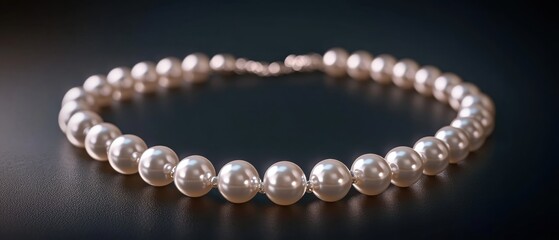 Elegant strand of lustrous pearls on a dark surface showcasing their smooth texture and beautiful shine, perfect for fashion and jewelry enthusiasts