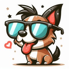 Naklejka premium Energetic cartoon dog with sunglasses and a spiky hairstyle, surrounded by stars