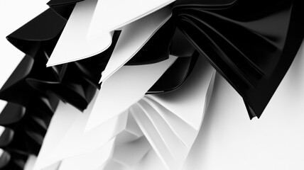 Fototapeta premium Abstract black and white curved shapes with glossy surface, minimal modern design and dynamic composition.