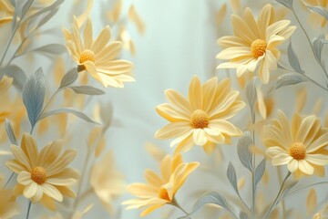 Fototapeta premium Closely framed, natural-light photograph of cheerful flowers against a neutral backdrop