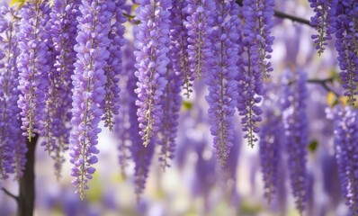 Delicate purple wisteria blooms