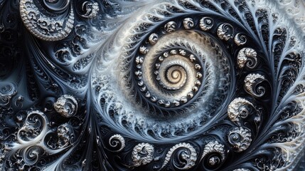 Abstract fractal design with spiraling shapes and intricate details