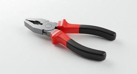 Obraz premium 鮮やか赤黒ペンチ 精密作業 白背景撮影. AI Generated