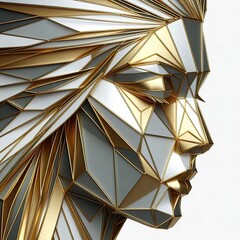 Fototapeta premium a 3d Geometric metallic gold and silver women face Illustration on a white background