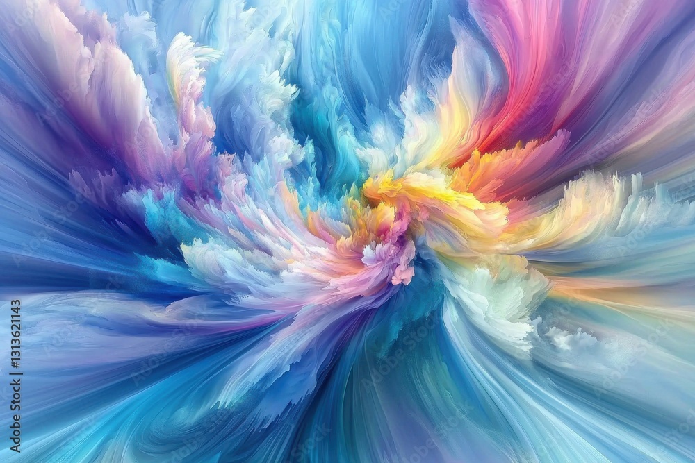 Poster an abstract and dynamic explosion of vibrant colors blending together seamlessly, creating a visuall