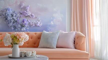 91. A pastel transition from soft coral to icy lavender, creating a clean and inviting aesthetic