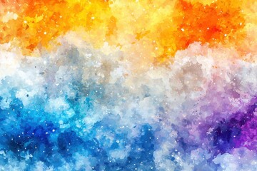 Fototapeta premium A vibrant watercolor abstract background featuring a blend of orange, yellow, blue, and purple hues, creating a colorful and dynamic texture perfect for artistic designs.