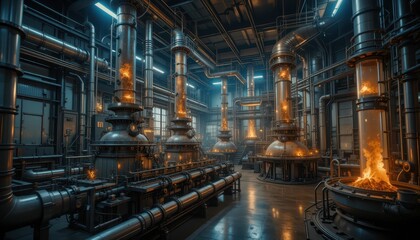 Fototapeta premium Industrial interior of a modern chemical processing facility