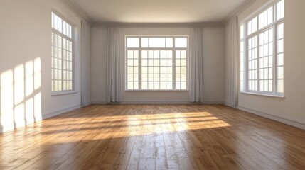 Obraz premium Sunlight Streaming Through Windows in an Empty Room