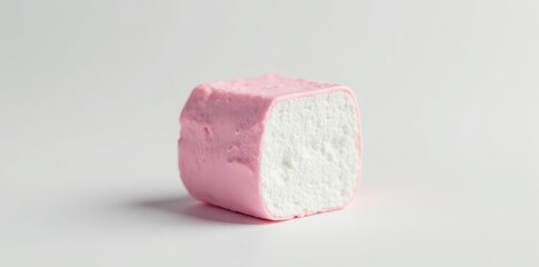 Close-up of a single marshmallow against a bright white backdrop, macro photography, food photography, whimsical