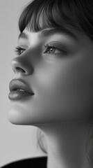 Fototapeta premium Minimalist aesthetic monochrome fashion portrait Elegant profile of a woman in black and white photography.