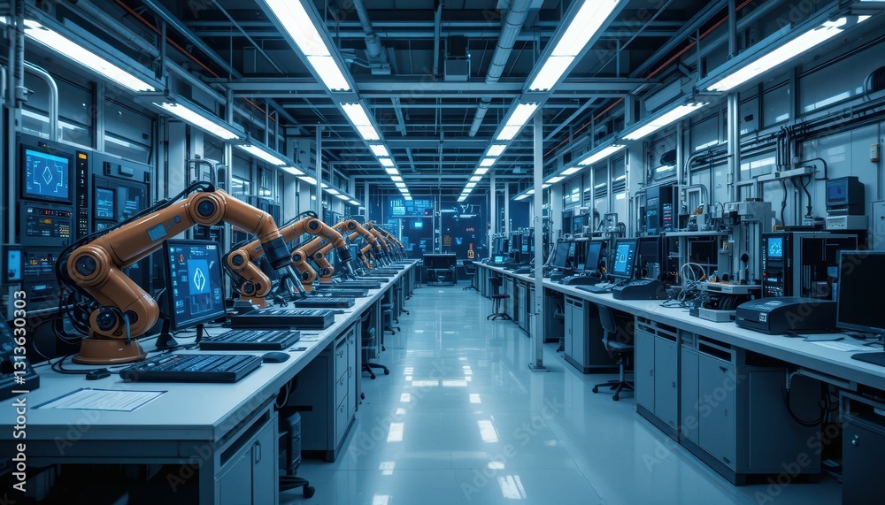 Poster advanced robotics laboratory with automated arms and workstations