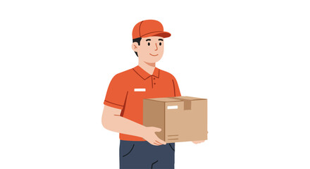 Delivery person in uniform holding a cardboard box, symbolizing efficient and reliable courier service.