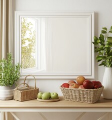 Wicker baskets with fruit, framed view, interior design