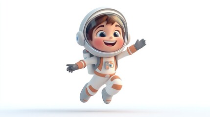 Joyful Astronaut Boy Soaring Through Space: A 3D Rendered Illustration