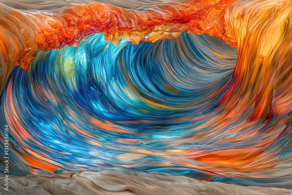 Poster abstract swirling vortex of vibrant blues and oranges, creating a dynamic and captivating visual jou