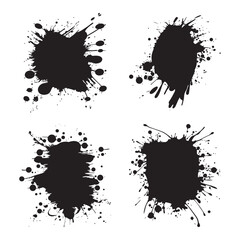 Fototapeta premium Elements Set of Black Abstract Ink Stain Paint Water Fluid Liquid Splash Background
