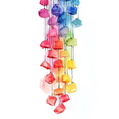 Abstract Watercolor Rainbow Mobile Colorful Hanging Shapes on White Background.