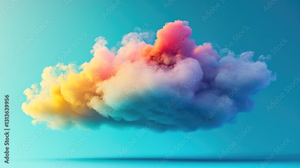 Aufkleber A dynamic digital cloud-like structure in bright colors, creating a futuristic look against a vibrant blue background.