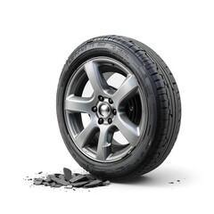 A Damaged Alloy Wheel Lies On Broken Asphalt, A Stark Image Of Roadside Peril And Unexpected Breakdowns, Showcasing The Tires Robust Tread Pattern Against A Bright Background