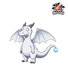Moon Dragon Vector Illustration Cartoon Character from Planet Dragon Illustrated Series Isolated on White Background