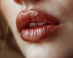 Close-up perfect beautiful female lips. AI generative