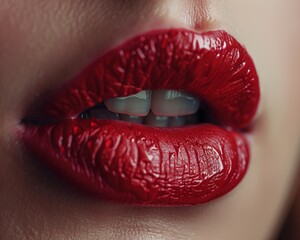 Obraz premium Close-up perfect beautiful female lips. AI generative