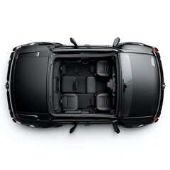 A Sleek Black Suv Showcasing Its Spacious, Luxurious Leather Interior, Perfect For A Family Adventure, Viewed From An Overhead Perspective Against A Bright White Background
