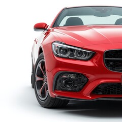 A Vibrant Red Sports Car Showcasing Sleek Design And Powerful Presence Against A Stark White Background With Sharp Focus On The Front End