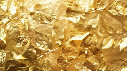 Shiny gold foil leaf wrapping paper texture background, perfect for wall paper decoration elements.