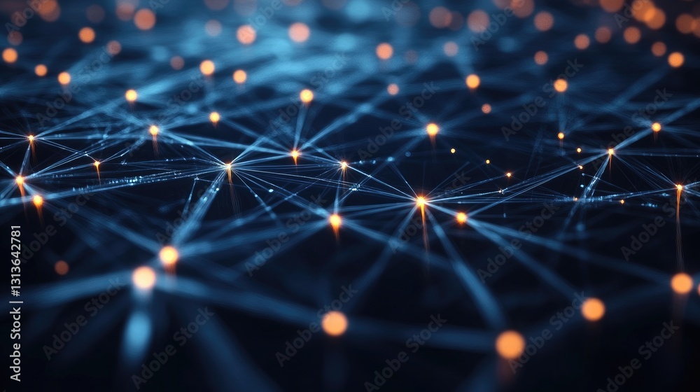 Poster A futuristic technology background featuring an abstract digital network with glowing nodes and connections, symbolizing digital advancement.