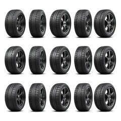 Twelve Sleek, Powerful Performance Tires, Ready For The Road, Exuding Speed And Precision In A Studio Shot