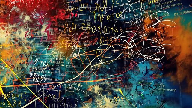 Kreatives mathematisches Tafelbild mit bunten Formeln