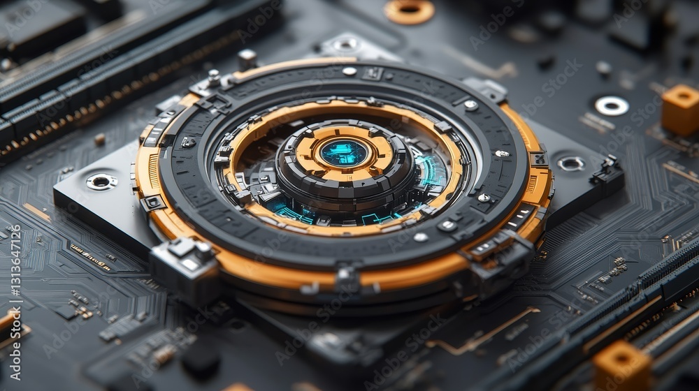 Aufkleber futuristic circuit board detail complex electronic component innovation computer technology artifici
