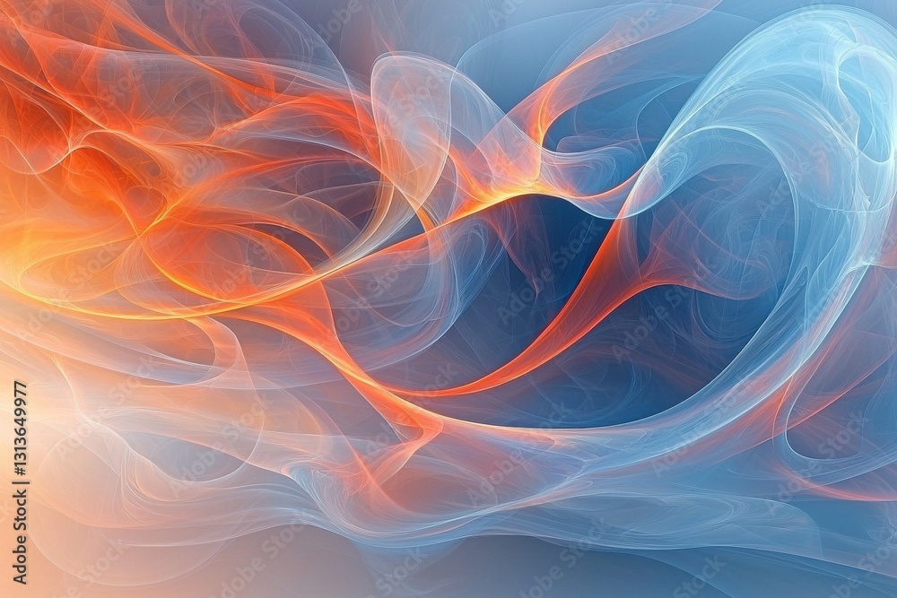 Poster abstract background design featuring elegant, flowing lines in shades of orange and blue, creating a