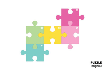 Naklejka premium Five pieces puzzle infographic. Puzzle pieces vector set. Puzzle jigsaw on white background. Set of puzzle pieces. Vector illustration 
