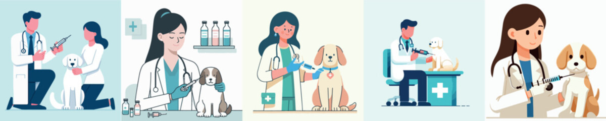 Vector doctor is injecting a dog