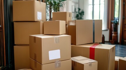 Transitioning to a new house, surrounded by packed boxes.