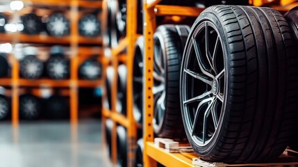 New automotive tires available for purchase in workshop.